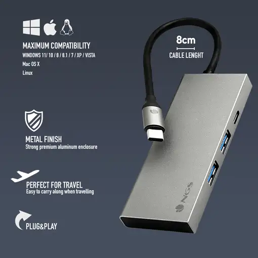 Adaptador multipuerto USB-C con USB3.0, USB-C con carga PD, HDMI, NGS