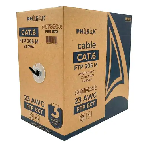 Phasak Bobina de cable de red FTP Cat.6 exterior CCA AWG23 305 m – PHR 670