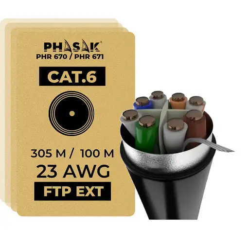 Phasak Bobina de cable de red FTP Cat.6 exterior CCA AWG23 305 m – PHR 670