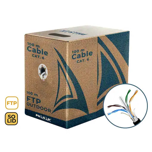 Phasak Bobina de cable de red FTP Cat.6A exterior CCA AWG23 100 m – PHR 681