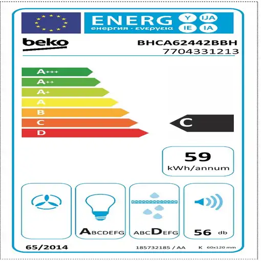 Beko BHCA62442BBH campana De pared Negro 408 m³/h