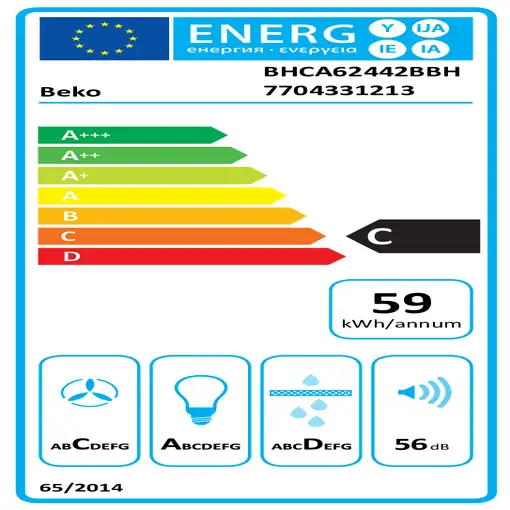 Beko BHCA62442BBH campana De pared Negro 408 m³/h