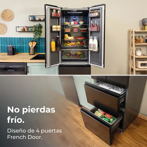 Cecotec Frigorífico puerta francesa Bolero CoolMarket Combi F2D 400 Dark E
