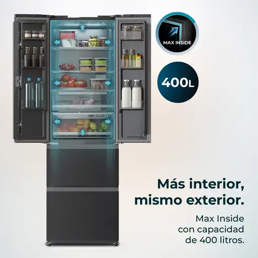 Cecotec Frigorífico puerta francesa Bolero CoolMarket Combi F2D 400 Dark E