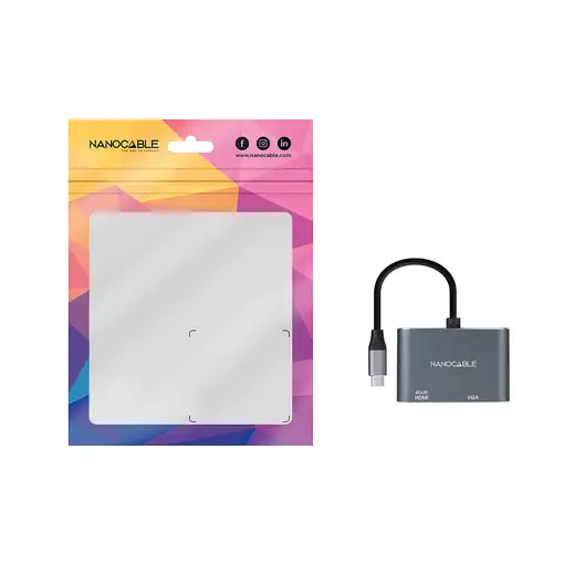Nanocable Conversor USB-C a HDMI/VGA 15 cm, Gris