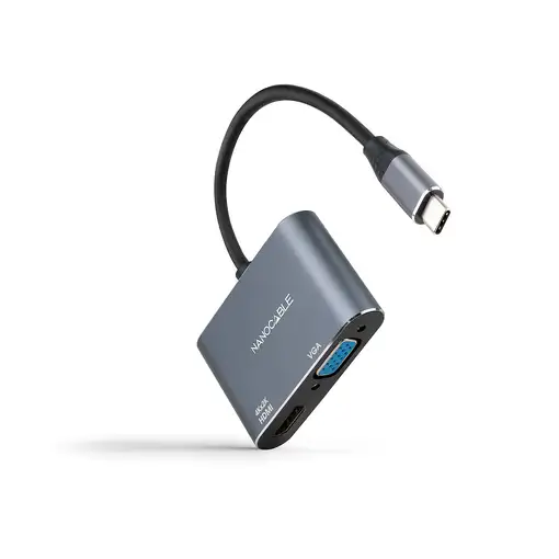 Nanocable Conversor USB-C a HDMI/VGA 15 cm, Gris