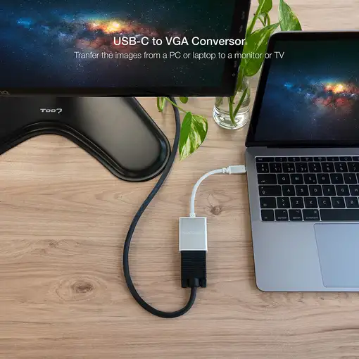 Nanocable Conversor USB-C a VGA. USB-C/M-VGA/H, Aluminio 10 cm