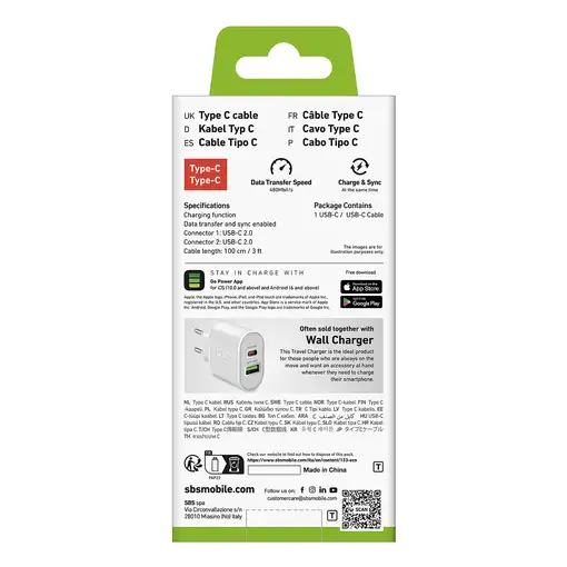 SBS TECABLETCC10W cable USB USB 2.0 1 m USB C Blanco