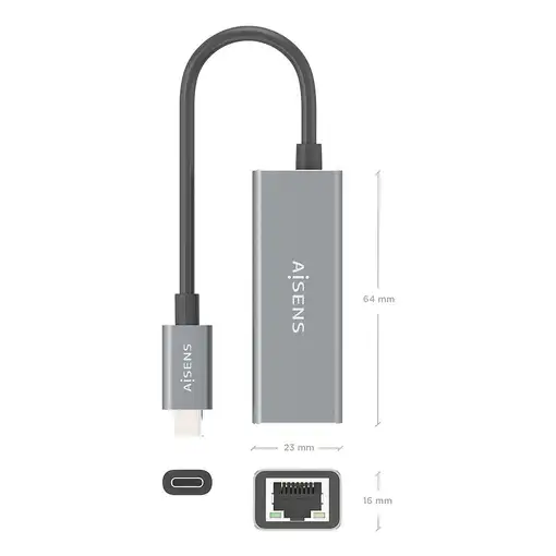 AISENS Conversor USB3.1 Gen1 USB-C a ethernet Gigabit 10/100/1000 Mbps, Gris, 15cm