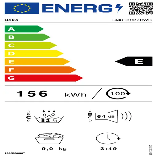 Secadora blanca de 9kg con bomba de calor, BM3T39220WB BEKO