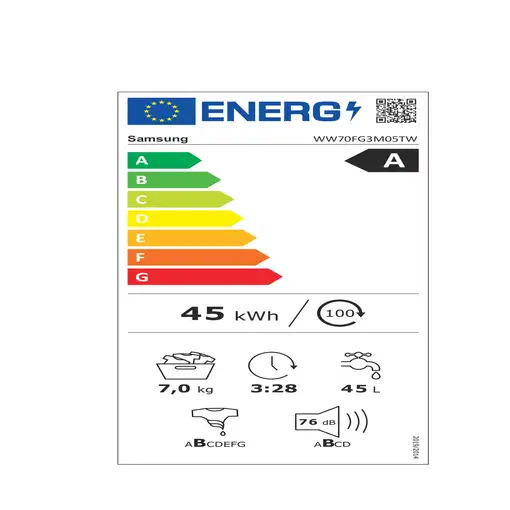 Lavadora carga frontal 7 kg 1400 RPM Blanco WW70FG3M05TWEC SAMSUNG