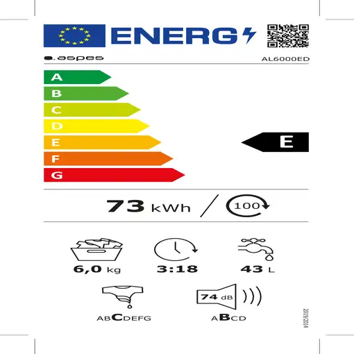 Lavadora carga frontal 6 kg 1000 RPM Blanco AL6000ED ASPES