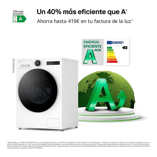 Lavadora carga frontal 9 kg 1350 RPM Blanco F4X7009TWS LG