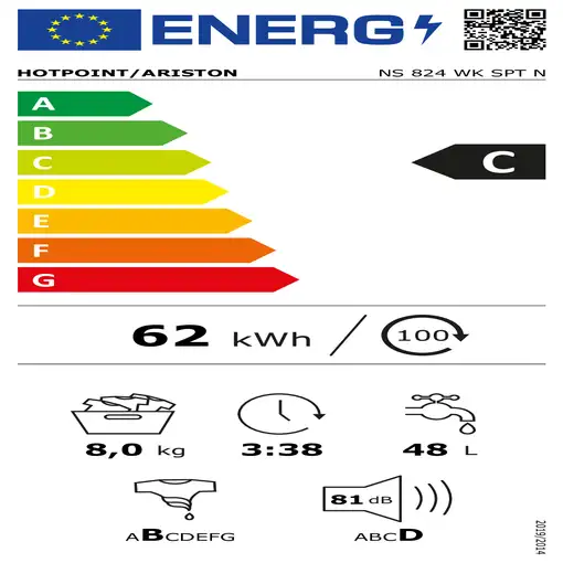 Lavadora carga frontal 8 kg 1151 RPM Blanco 869991638040 HOTPOINT