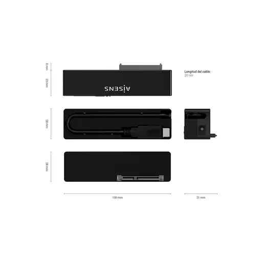 AISENS Adaptador ASE-35C02B SATA a USB-C USB 3.0/USB3.1 GEN1 para Discos Duros 2.5
