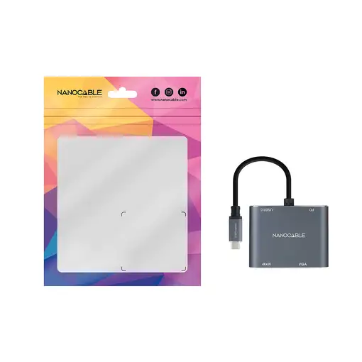 Nanocable Conversor USB-C a HDMI/VGA/USB3.0/PD 15 cm, Gris