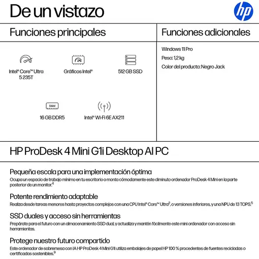 HP ProDesk 4 G1i AI PC Intel Core Ultra 5 235T 16 GB DDR5-SDRAM 512 GB SSD