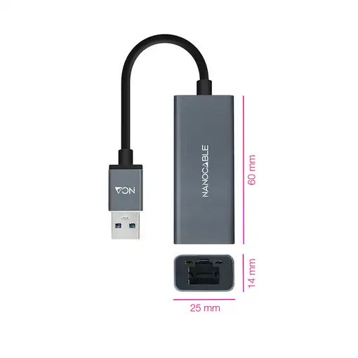 Nanocable Conversor USB 3.0 a Ethernet Gigabit 10/100/1000 Mbps, Aluminio, Gris, 1