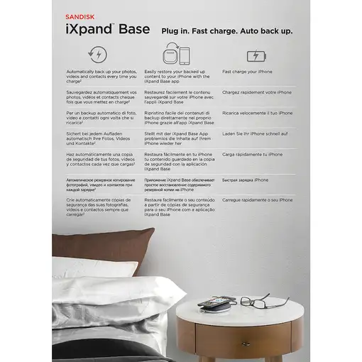 SanDisk iXpand Base Smartphone, Tableta Negro, Plata CC Carga rápida