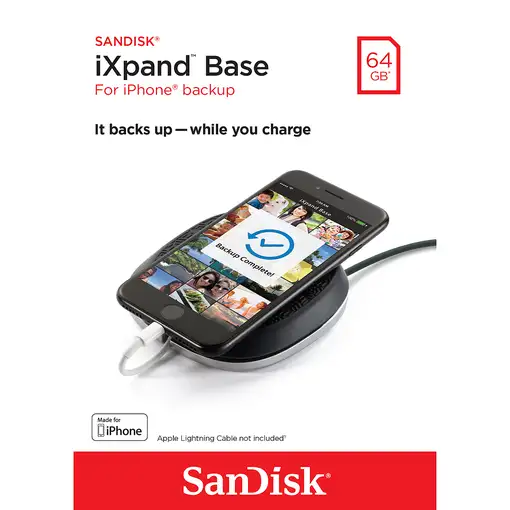SanDisk iXpand Base Smartphone, Tableta Negro, Plata CC Carga rápida