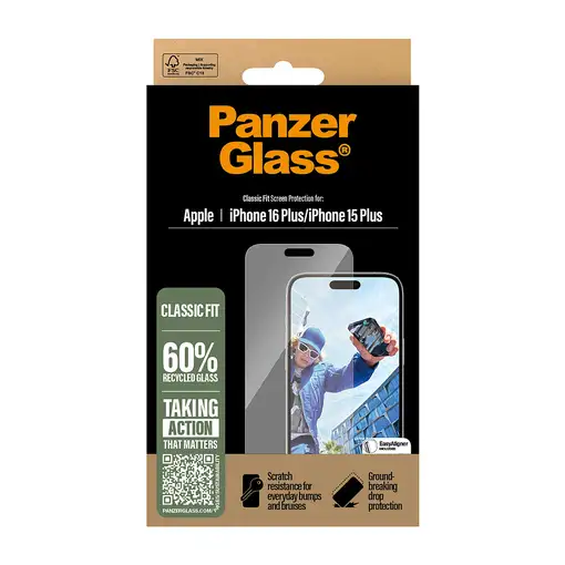 PanzerGlass ® Screen Protector iPhone 16 Plus | 15 Plus | Classic Fit Protector