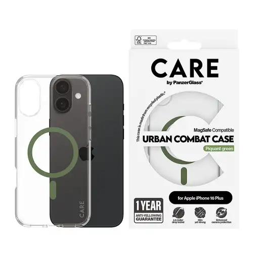 PanzerGlass CARE by ® Flagship Case Transparent Urban Combat w. Green MagSafe