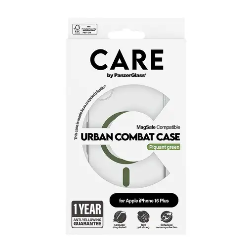 PanzerGlass CARE by ® Flagship Case Transparent Urban Combat w. Green MagSafe
