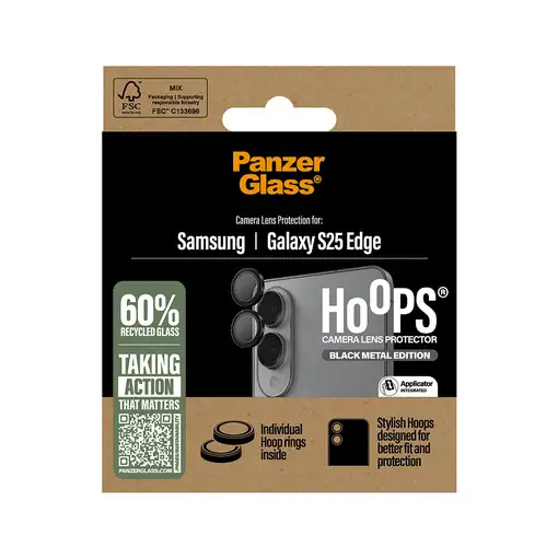 PanzerGlass ® Hoops® Camera Lens Protector Black Samsung S25 Edge Protector