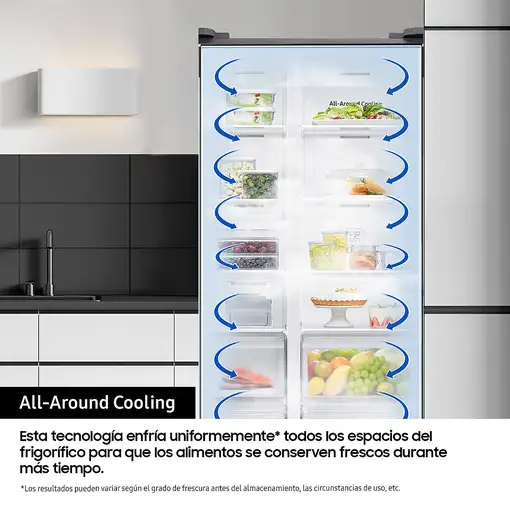 Samsung Frigorífico Americano Bespoke AI 178cm 640L Clase E Inox RS70F64KETEF