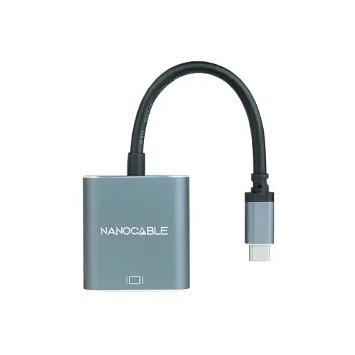 Nanocable Conversor USB-C a VGA, USB-C/M-VGA/H, Aluminio, Gris, 10 cm