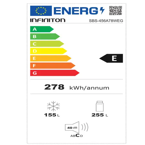 Infiniton SBS-456A78WEG nevera puerta lado a lado Independiente 410 L Blanco