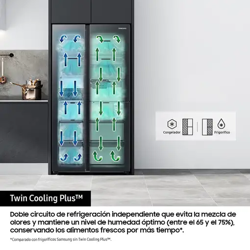 Samsung Series 8 Frigorífico Americano Bespoke AI 178cm 634L Clase C Inox RS80F66K