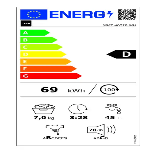Lavadora carga frontal 7 kg 1200 RPM Blanco 113910001 TEKA