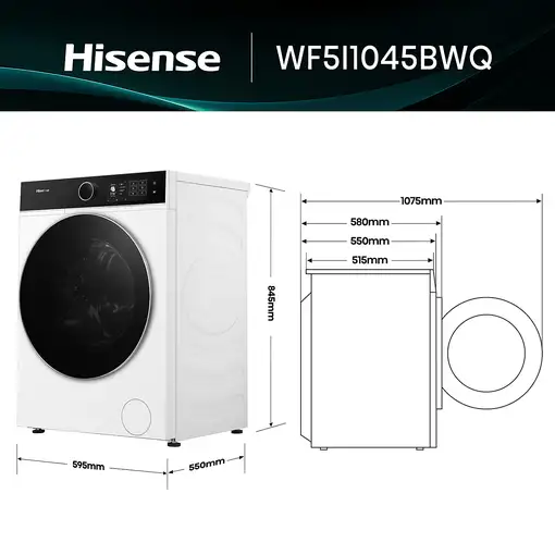 Lavadora carga frontal 10.5 kg 1310 RPM Blanco 20015295 HISENSE