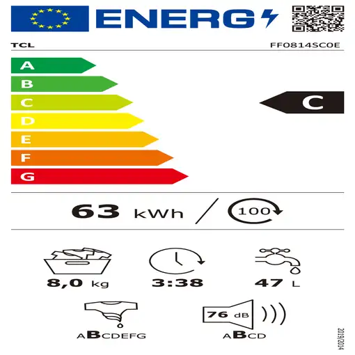 Lavadora carga frontal 8 kg 1400 RPM Plata FF0814SA0 TCL