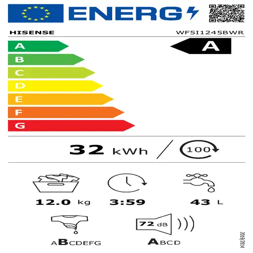 Lavadora carga frontal 12 kg 1400 RPM Blanco 20015297 HISENSE