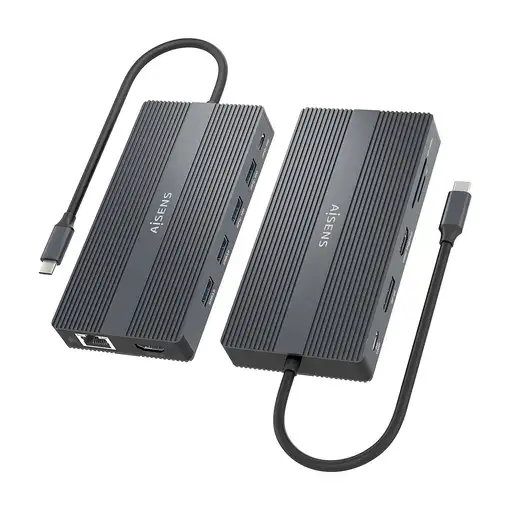AISENS USB-C Dock 12 En 1, USB-C a 2xHDMI, 1xDisplayport, 1xRJ45, 4xUSB-A, 1xUSB-C