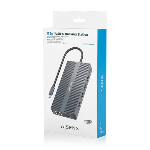 AISENS USB-C Dock 12 En 1, USB-C a 2xHDMI, 1xDisplayport, 1xRJ45, 4xUSB-A, 1xUSB-C