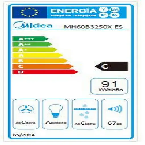 Midea MH60B3250X-ES campana De pared Acero inoxidable 630 m³/h