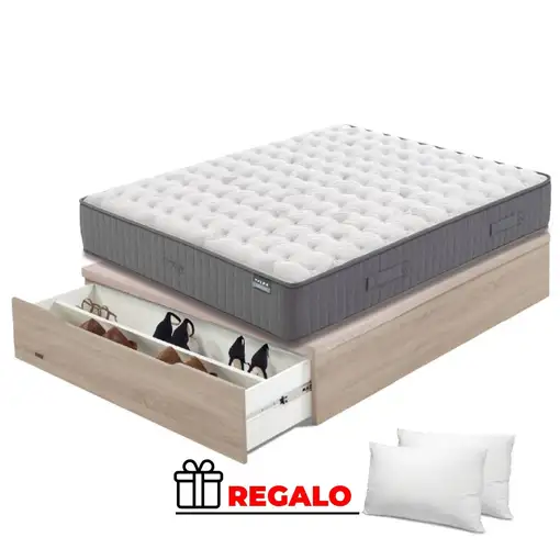 Pack Flex Nimbus + Madera 25 Zapatero NATURAL + Almohada/s (90x200 - Natural)