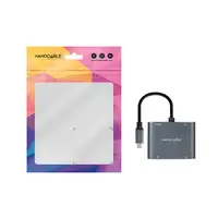 Nanocable Conversor USB-C a 2xHDMI/USB2.0/PD, 15 cm, Gris