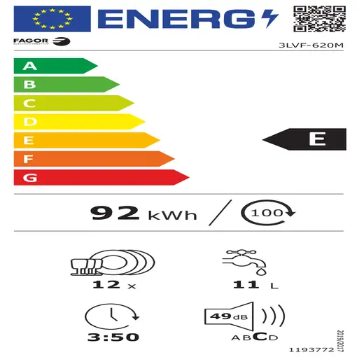 Lavavajillas 12 place settings 3LVF-620M FAGOR