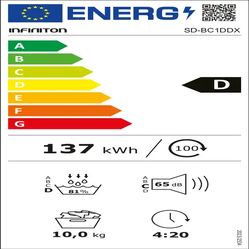 Infiniton SD-BC1DDX secadora Independiente Carga frontal 10 kg Negro