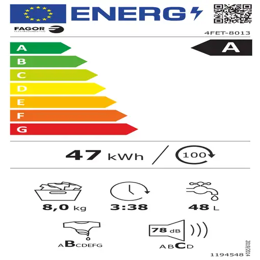 Lavadora carga superior 8 kg 1250 RPM Blanco 4FET-8013 FAGOR