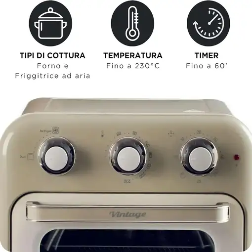 Freidora de aire y mini horno Vintage beige, 16 L, 1400W, 4632/03 ARIETE