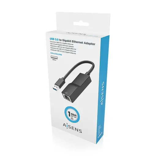 AISENS Conversor USB 3.0 a Ethernet Gigabit 10/100/1000 Mbps, Negro, 15 cm