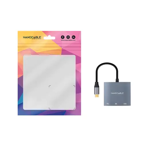 Nanocable Conversor USB-C a HDMI/USB3.0/USB-C PD, 15 cm, Gris