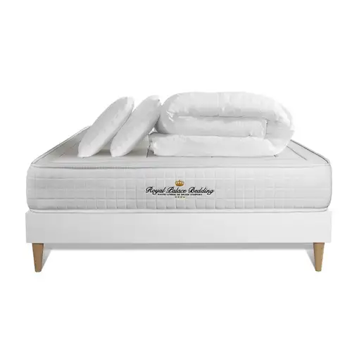 Pack cama completa - Colchón 140x190cm + Somier con láminas (kit) + 2 almohadas +