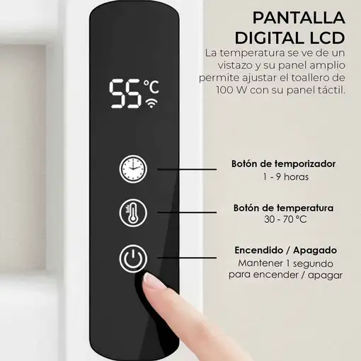 Yoevu- Toallero eléctrico blanco, 100W, pantalla LCD táctil, control WiFi y Alexa