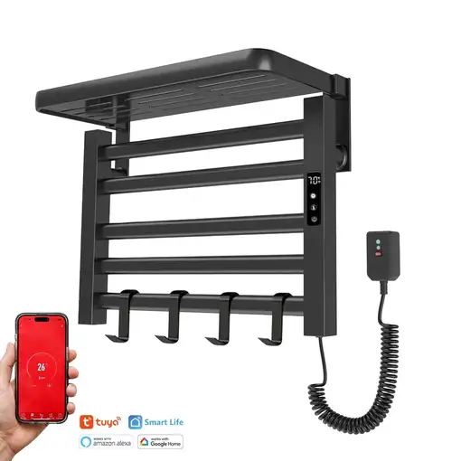 Yoevu- Toallero eléctrico negro, 100W, pantalla LCD táctil, control WiFi y Alexa Yoevu- Toallero eléctrico negro, 100W, pantalla LCD táctil, control WiFi y Alexa